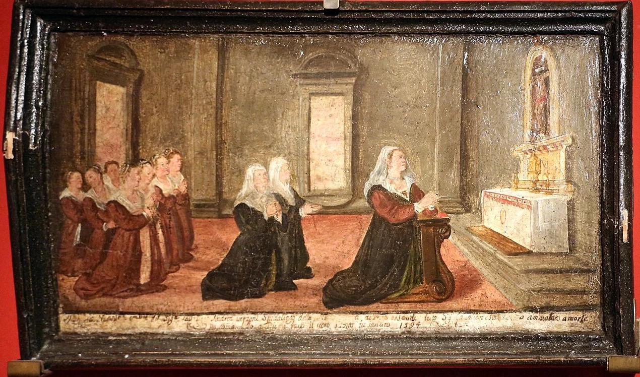 Ex - voto di monna nanna verzoni in preghiera davanti al crocifisso